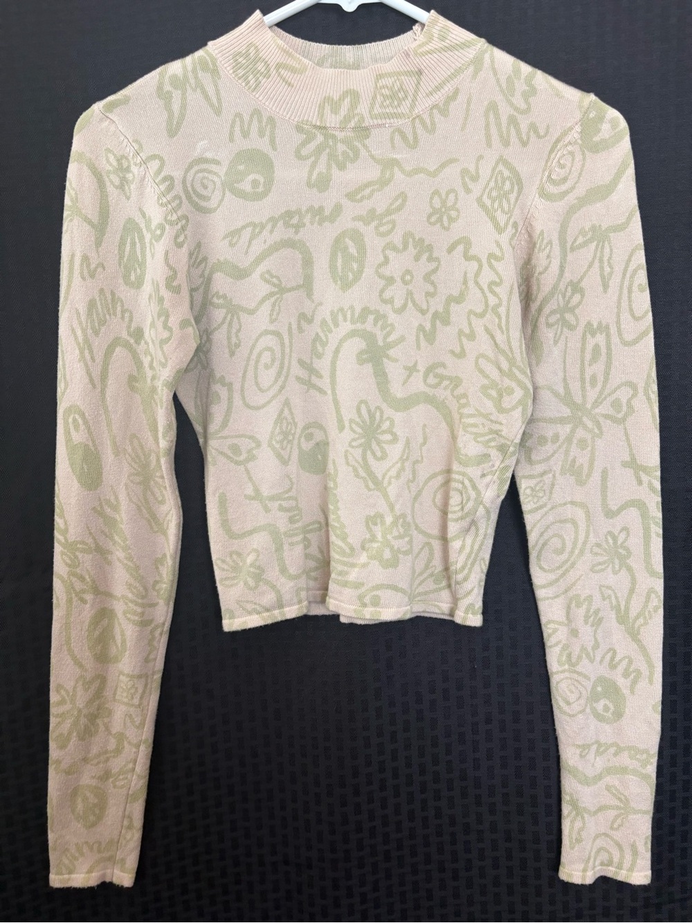 PacSun Beige Long Sleeve Top with Light Green Abstract Print